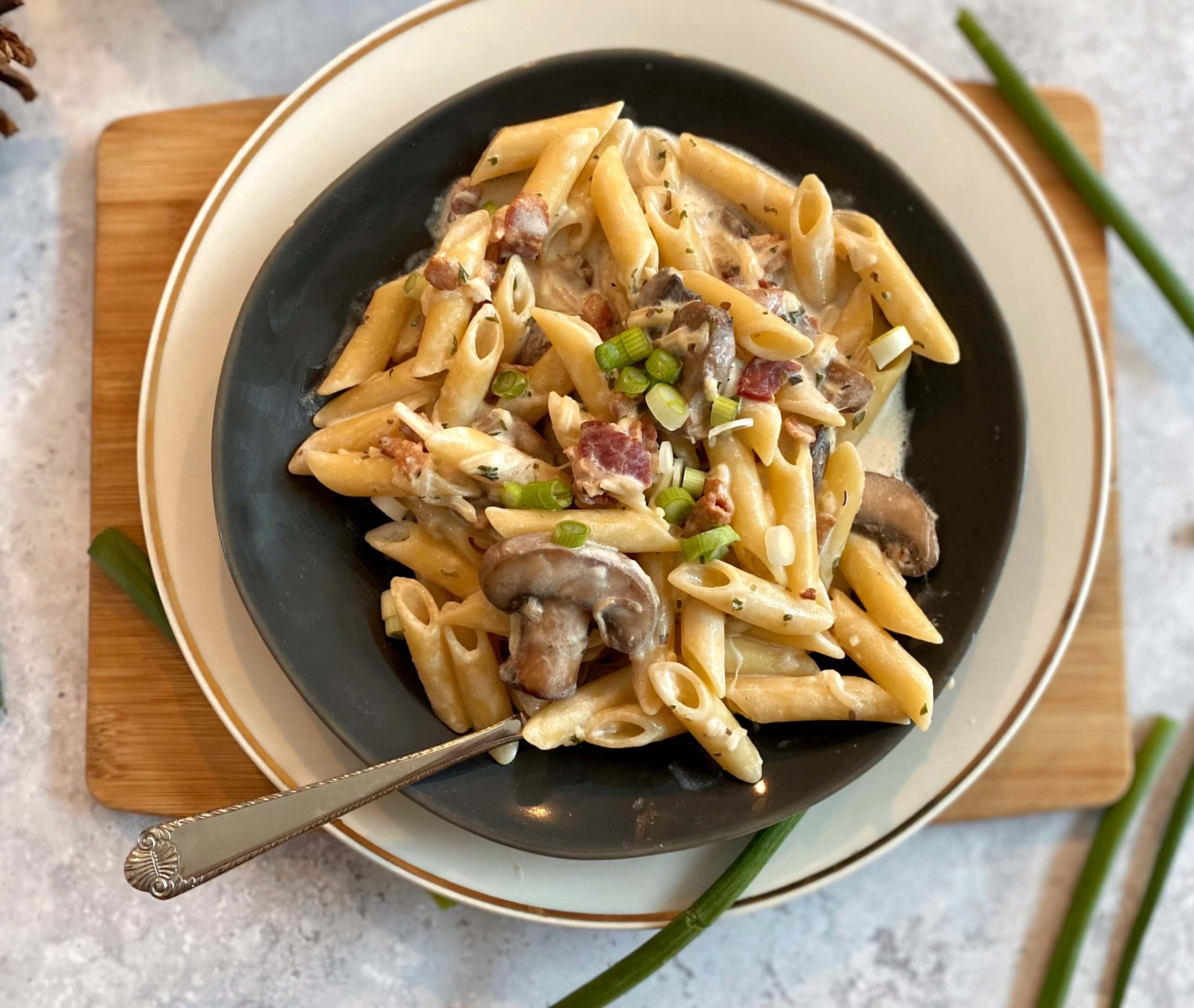 Mostaccioli With Bacon And Mushrooms