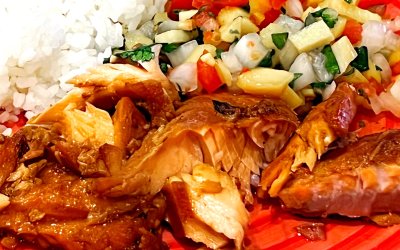 Teriyaki Pineapple Jerk Salmon with Mango Salsa